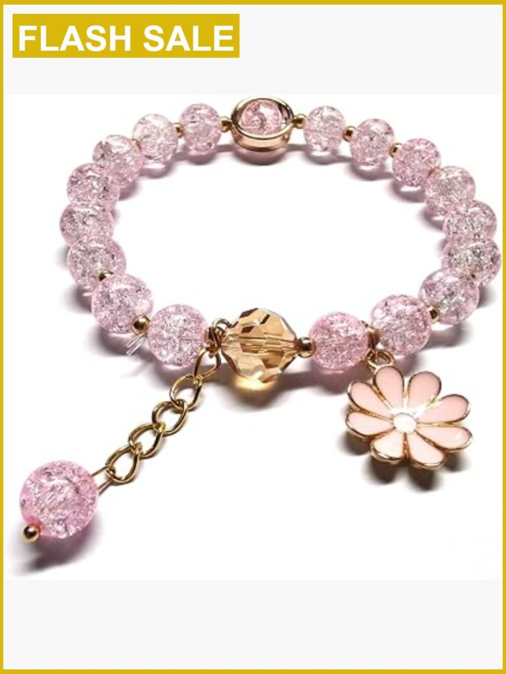 8mm Crystal Beaded Stretch Bracelet with Flower Charms for Women